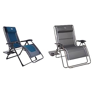 TIMBER RIDGE Oversized Recliner Zero Gravity Chair, Blue-1 Pack & Full Padded Patio Lounger with Side Table 33”Wide Reclining Lawn Chair, Support 500lbs, Gray