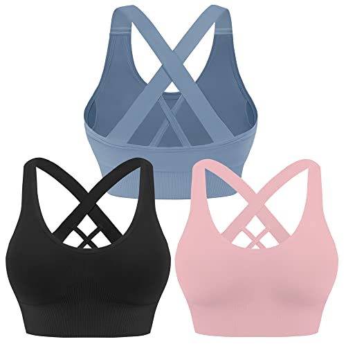 Image of Evercute Sports Bras for Women Padded Medium Support Criss Cross Strappy Bra Seamless High Impact Yoga Exercise Athletic Bras