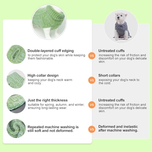 Image of BEAUTYZOO Dog Sweaters for Medium Dogs, Knit Clothes with Harness Hole | Turtleneck Pullover Fall Winter Knitwear, Fuzzy Fleece Cold Weather Coat for Girl Boy Puppy, Warm Pet Sweatshirt, Green M