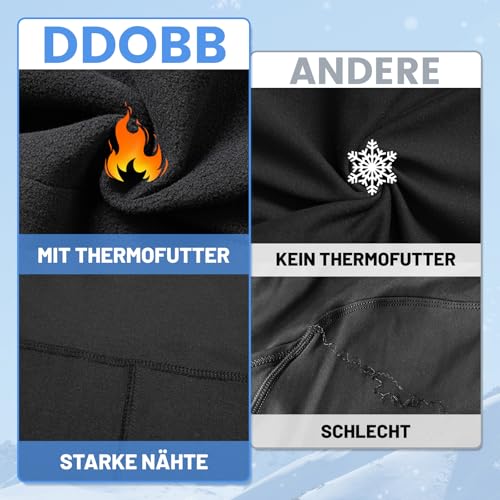 DDOBB 2er Pack Thermo Leggings Mädchen Gefütterte Winter Leggins Mit Fleece Kinder High Waist Thermounterwäsche Dicke Warm Lange Hose für Alltag(Schwarz*2, XXL=(152-164))
