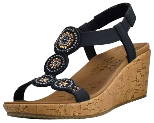 Skechers Women's Beverlee Date Glam Wedge Sandal, US, Navy, 39 EU