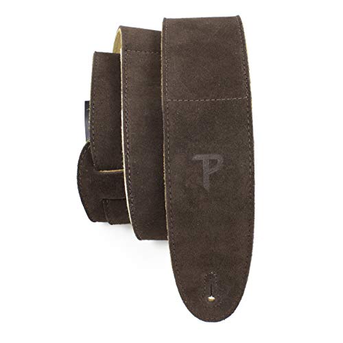 Perri’s Leathers Ltd.- Guitar Strap - Suede - Sheepskin Pad – Brown - Adjustable - for Acoustic / Bass / Electric Guitars – Made in Canada (DL325S-201)