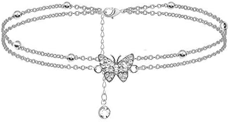 YELUWA Schmetterling Fußkettchen 925 Silber - Verstellbar 23+2.5cm Damen Schmuck Geschenk