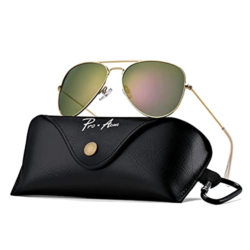 Pro Acme Classic Polarized Aviator Sunglasses for Women Men, Driving Sun Glasses Polarized Lens Lightweight Metal Pilot Frame UV400 Protection (Gold | Purple | Without Logo)