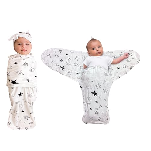 Image of Norani Baby Snugababe Swaddle Pod for Newborns | Secure Arm Inserts Prevent Escape | Easy-Zip for Diaper Changes | Stars Print
