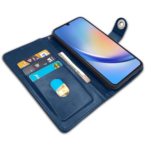Image of Pikkme Samsung Galaxy A05s Flip Cover Leather Finish | Inside TPU with Card Pockets | Wallet Stand and Shock Proof | Complete Protection Button Flip Case (Blue)