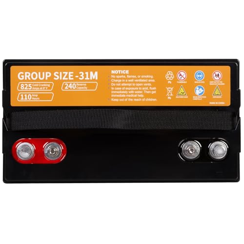 WEIZE BCI Group 31M Dual Purpose AGM Battery, 200RC 825CCA 12V 105AH Starter & Deep Cycle Sealed Marine & RV Battery - Thumbnail 5
