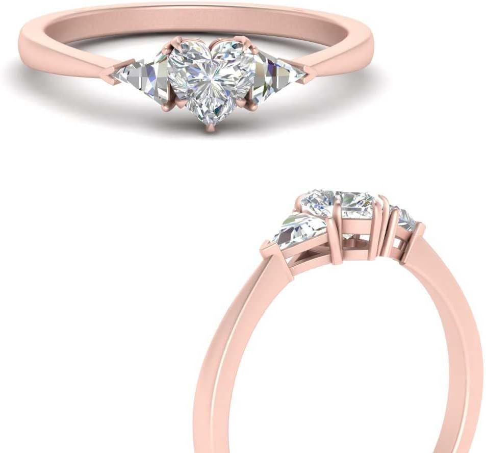 Choose Your Gemstone Trillion Cathedral Ring Rose Gold Plated Heart Shape 3 Stone Engagement Rings Affordable for Your Girlfriend, Wife, Partner Wedding US Size 4 to 12
