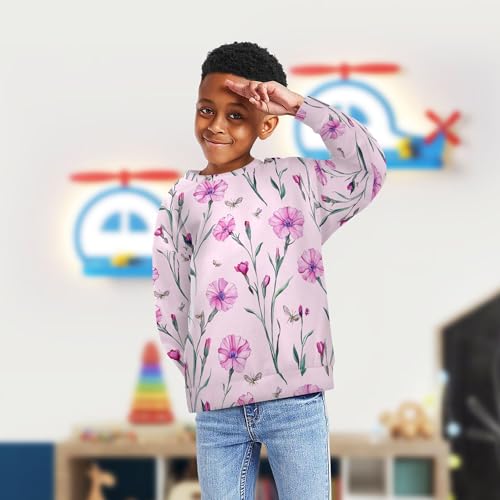 JUNZAN Cartoon Dianthus Pink Big Boys Hooded Sweatshirt Fleece Sweatshirt With Hoodie Athletic 4T4