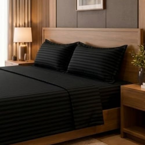 Image of Living Roots Glace Cotton 180 TC Double Bedsheet with 2 Pillow Covers |King Size 90 x 108 Inches |Soft, Breathable & Durable |Fits Mattress up to 6 Inches |No Colour Bleeding (Black)