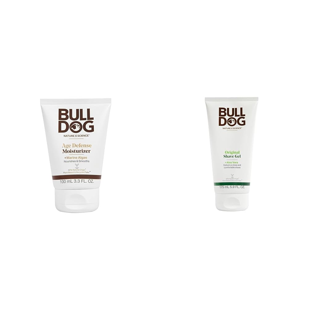 BULLDOG Men's Skincare Face Moisturizer Age Defense 3.3oz and Original Shave Gel 5.9oz