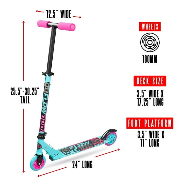 Flow 100 Folding Kids Inline Kick Scooter, Height Adjustable, Kids Age 3+ Years, Adjustable Handlebar, Easy-to-Use Quick-Stop Rear Brake, Non-Slip Comfort Foam Grips