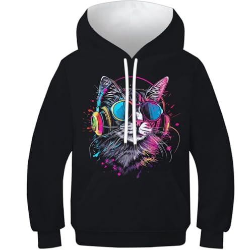 Pull chat capuche ado 12-14 ans avec motif sweat 3D original pour enfant