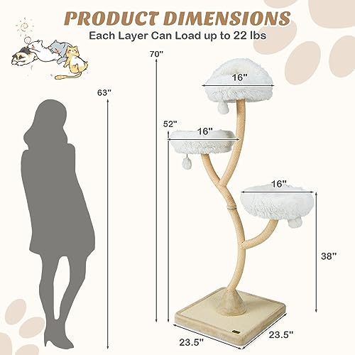 Torre para gatos PETSITE 70 pulgadas blanca con 3 perchas miniatura 3