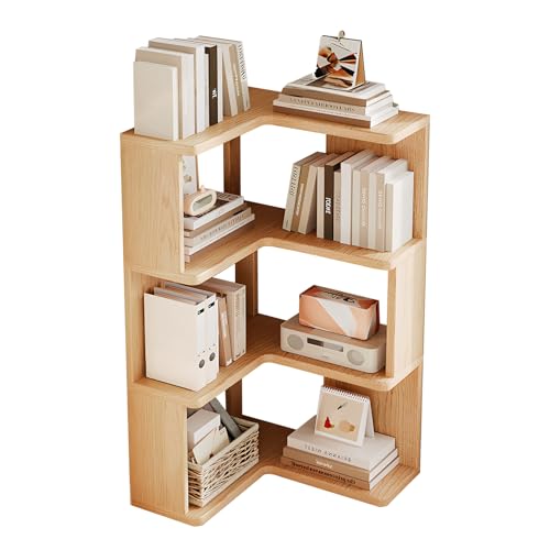 Estantería esquinera de 3 niveles en forma de L de madera independiente que ahorra espacio para sala de estar, dormitorio, pasillo, oficina en casa, fácil montaje, diseño moderno