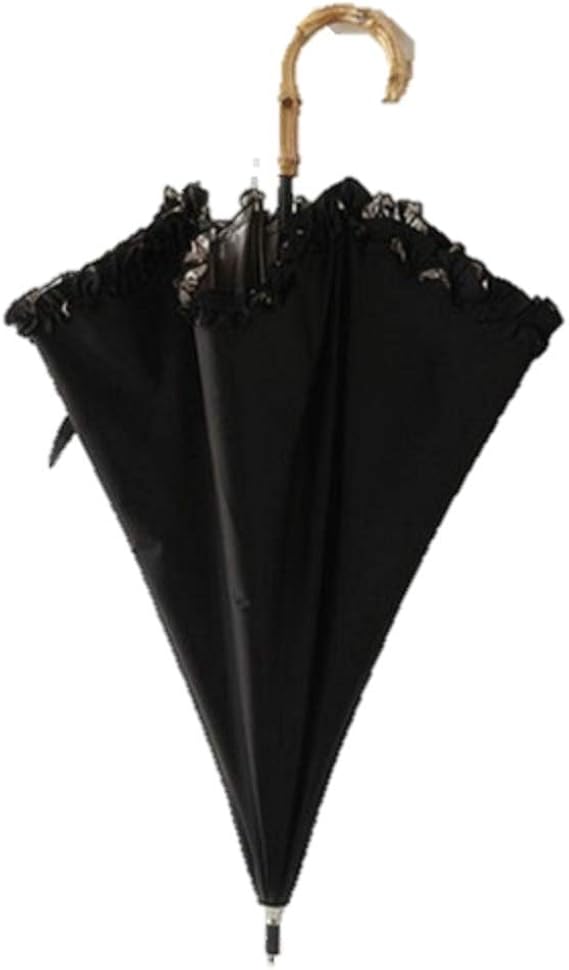 Amazon Co Jp 日傘 長傘 レディース アンティーク バンブー かわいい フリル おしゃれ 大人 上品 バンブーハンドル 日傘 長傘 ブラック ホーム キッチン