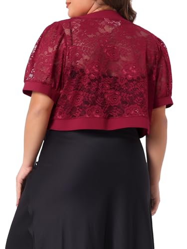 Image of Agnes Orinda Plus Size Cropped Cardigans for Women Open Front Short Sleeve Floral Lace Sheer Bolero Shrugs for Dresses