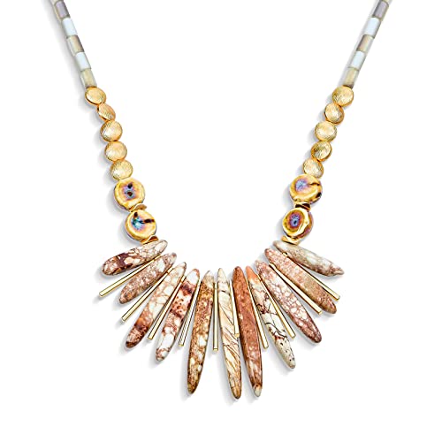 Tribal Tierra Orgánica Natural Tumble Rock Desierto Jaspe Spike Piedra Preciosa Cuentas Irregulares Abanico De Piedra Collar Gargantilla Bib Collares Joyería Occidental Para Mujeres Chapado En Oro