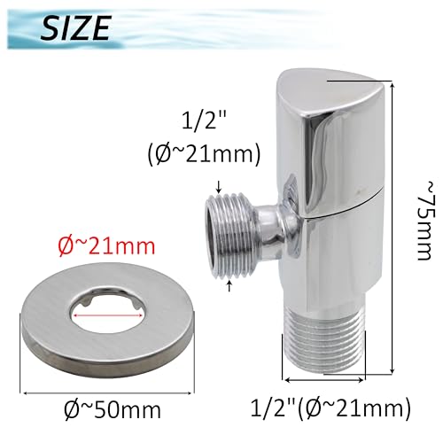 AERZETIX - C74939 - Absperrventil 1/2x1/2 + rosette und PTFE dichtung mit dreieckigem griff - aus messing und vernickelter beschichtung - wasserventil badezimmer küchenspüle anschluss