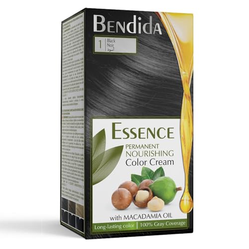 Bendida Tinte permanente para el cabello, rojo, marrón, rubio mate, negro, rubio ceniza, tintes con aceite de macadamia, tinte para el cabello con color de larga duración, 120 ml (1 negro)