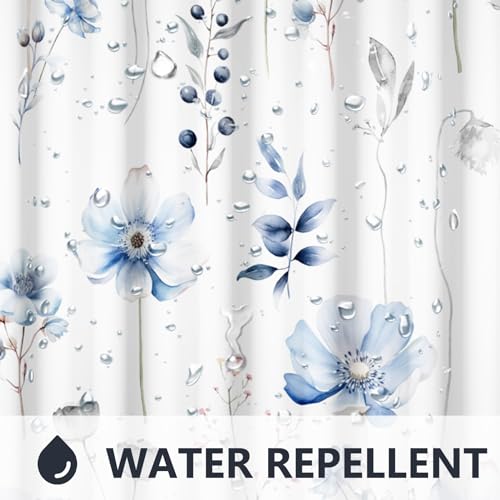 Rideau de douche 183x183 cm floral bleu et gris imperméable