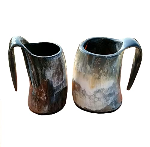 Set of 2 Short Viking Mini Drinking Horn Mug 130 To 150 ml 3 Inches for Wodka Whisky Mead Wine Vintage Style Ale Beer Cup Best Birthday Gift