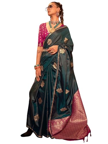 Image of AKHILAM Women's Satin Silk Bagh Printed Saree With Unstitched Blouse(KNTKLX391001 RJ Parent)