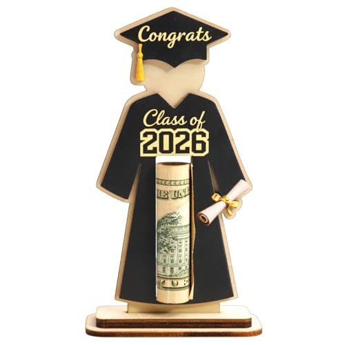 Graduation Money Holder 2026 Class of 2026 Cash Gift Holder Black Wooden Graduation Gift Card Holder with Stand Congrats Grad Money Holder for High School College Graduation Decorations