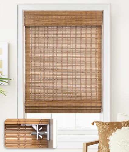 LazBlinds No Tools No Drill Cordless Bamboo Roman Shades, Light