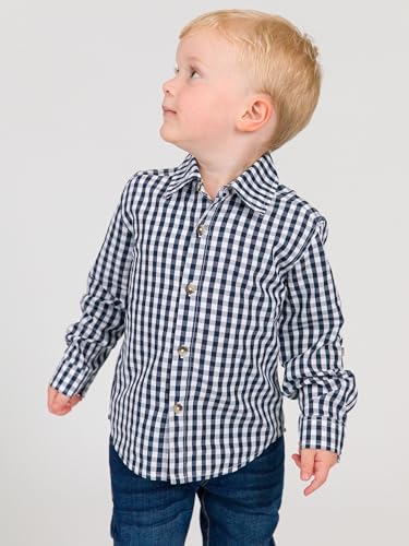 Image of RUGGEDBUTTS Boys Solid Cotton Long Sleeve Button Down Shirt with Button Tabs