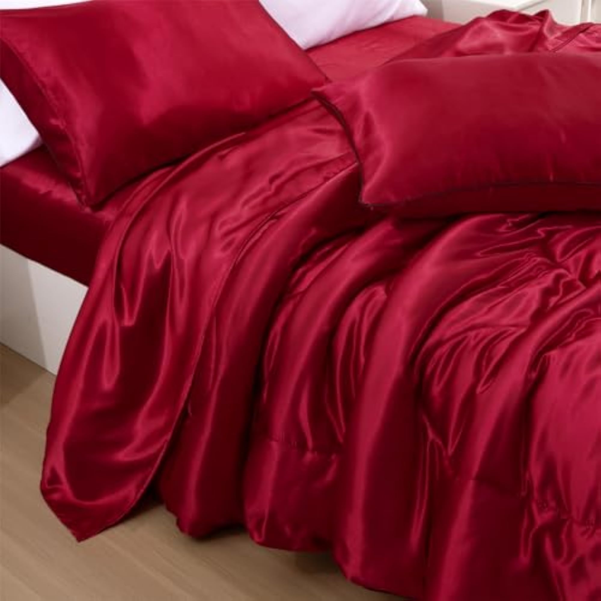 Red Bedding Set Satin Silky Queen Comforter Sets