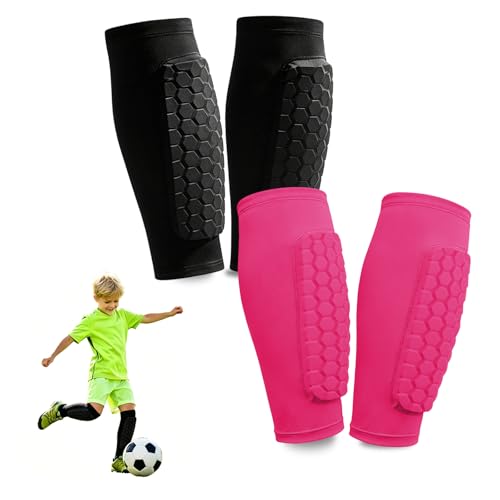 2 Pairs Shin Guards Soccer Kids Soccer Shin Guards Youth for Boys Girls Protective Gear Calf Compression Sleeve with Honeycomb Pads for Pickleball Football Ski MTB