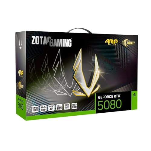 Image of ZOTAC Gaming GeForce RTX 5080 AMP Extreme Infinity Graphics Card - Black | 16GB | DLSS 4 | GDDR7 | 256 bit | Triple Fan | 10752 CUDA Cores | Tri-Zone Spectra 2.0 ARGB | IceStorm 3.0 Advanced Cooling
