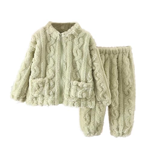 Children 2 Piece Sets Long Sleeve Zipper Pocket Shirt Elastic Waist Long Pant Thick Home Suit Boys Girls4