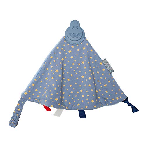 Image of Cheeky Chompers Comfortchew | Baby Lovey with Silicone Teether & Sensory Tags | Soft Fleece Material, Attachable Loop, Machine Washable | (Midnight Stars)