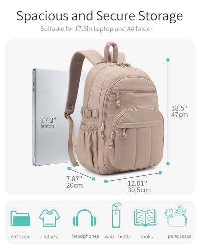 Image of Large Backpack for Women, Quilted Laptop Bookbag with Pouch Pockets for College Work Travel Gym Teacher Nurses, Puffer High School Backpack for Girls, Camel