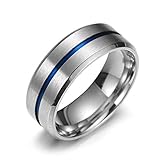 herr der ringe elfenkönig  Vektenxi Premium Quality Herren Wolfram Ringe Blue Grooves Inlay Hochglanz Comfort Fit Ehering Größe 11