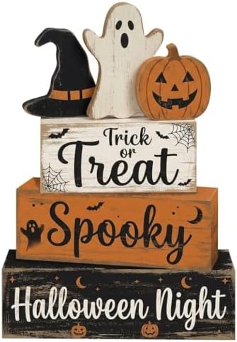 4 Pcs Halloween Decor, Trick or Treat Tiered Tray Decorations, Wo...