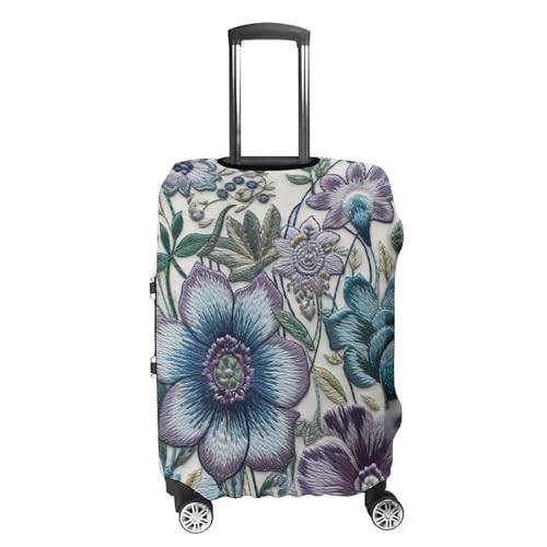 Blue Purple Flowers Luggage Cover, Washable Elastic Suitcase Cover Protector Fit 18-32 Inch Luggage4