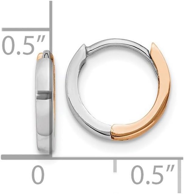 14k Two-tone Rose and White Gold 1.75mm Hinged Hoop Earrings 7x7mm Wide Hoop Earring for Women - Image 2