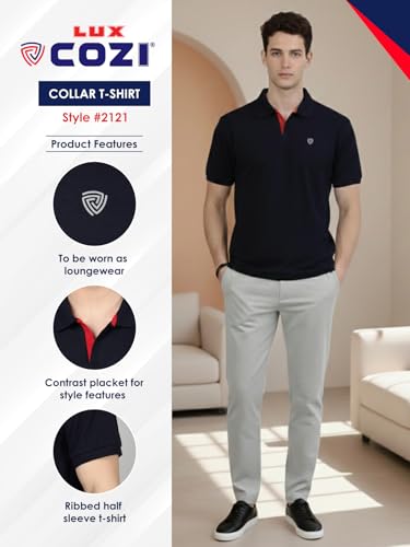 Image of Lux Cozi Men's Cotton Solid Polo Tshirt | Collar Tshirts | Half Sleeves | Stylish & Premium All Day Wear | Pack of 1