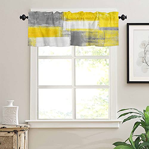Yellow Graffiti Art Valances For Windows Yellow White Gray Oil Painting Art Abstract Rod Pocket Short Window Valance Curtain Home Decor Window Treatment For Kitchen Living Room Bedroom 54X18In #TOP2