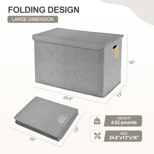 Image of Large Toy Storage Box with Lid, Collapsible Toys Storage Organizer Bins with Dividers and Handles, Storage Chest Bin for Kids, Boys, Girls, Nursery 25 inchx13 inch x16 inch (Gray)