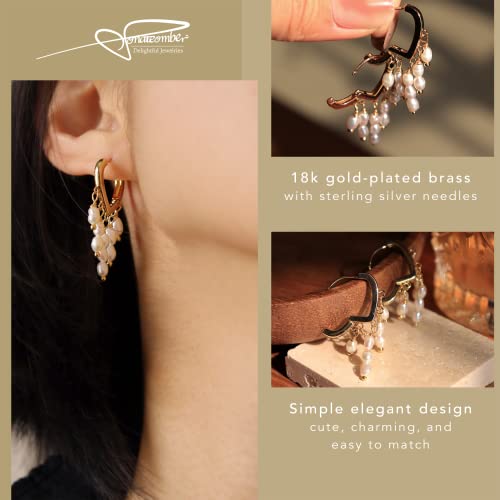 Sonateomber Freshwater Pearl Heart Hoop Huggie Earrings For Women Girls - 18K Gold Plated Brass - Pearl Rice Beaded Short Tassel Earrings #TOP4