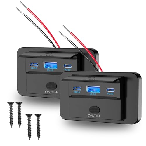 12V Panel Wall Mount USB Outlet,Dual PD3.0 Type C Quick Charge 72W & QC3.0 18W USB Socket with Waterproof Lid for RV Marine Boat Bus ATV Motorcycle Truck