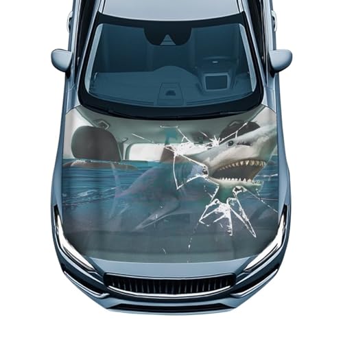 Image of Cute Shark Car Hood Cover Banner Car Bonnet Protection Cover Elastic Fabrics Polyester,Can be Washed Auto Decoration