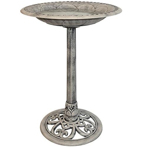Stone Effect Traditional Ornamental Plastic Pedestal Free Standing Wild Bird Bath Outdoor Garden Feeder