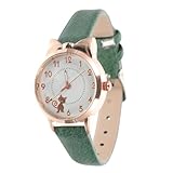 FRCOLOR Reloj Luminoso de Cuarzo para Niñas Correa de Aleación Verde Diseño de Gato para Actividades Escolares
