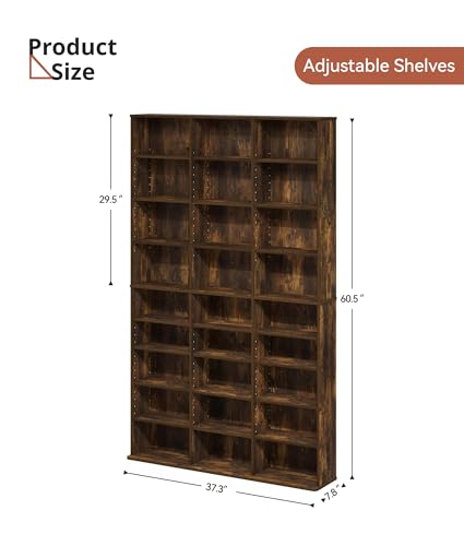 DVD-Storage-Tower-with-Adjustable-Shelves-9-Tier-DVD-Rack-Tower-for-CDs-DVDs-Blu-Rays-Video-Games-Rustic-Brown-Multimedia-Storage-Cabinet-Media-Shelf-Organizer-for-Living-Room