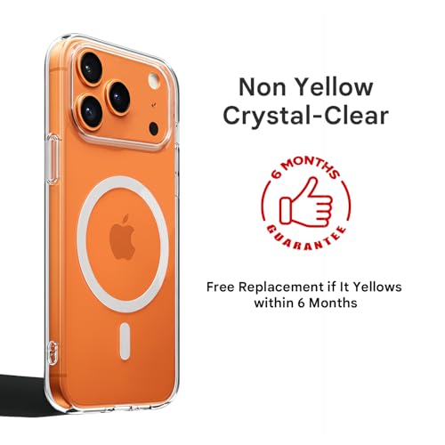 Image of Prolet Anti- Yellow Crystal Clear Hard Case Cover Compatible with iPhone 17 Pro Max with Magnetic Mag-Safe Wireless Charging Support, Shockproof Hard Back Cover (Transparent)